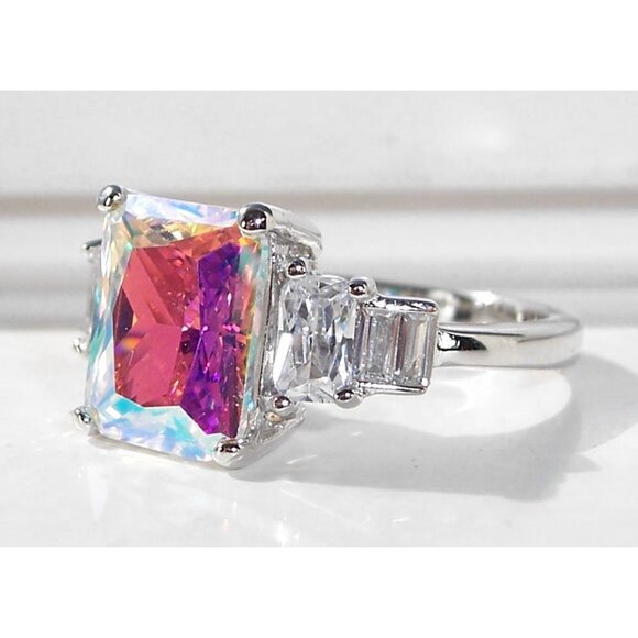 925 STERLING SILVER Simulated Mercury Mystic CZ Ring - Picture 3 of 16